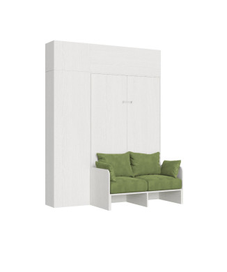 Mod.Kentaro 1,5-Quadratbett mit 120 cm Sofa - Kentaro 1,5-Klappbett 120 cm mit Sofa und weißen Eschenholzmöbeln, grüne Möbel