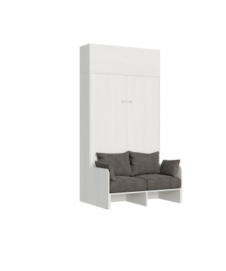 Mod.Kentaro 1,5-Quadratbett mit 120-cm-Sofa – Kentaro 1,5-Klappbett 120 cm mit Sofa und Wandschrank in Weiß-Esche, Grau