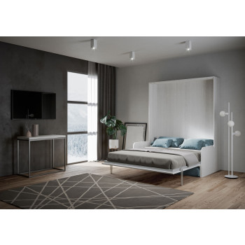 Modell Kentaro Doppelbett 160 mit Sofa - Kentaro 160 Klappbett mit Sofa in Weiß-Esche, Hellblau