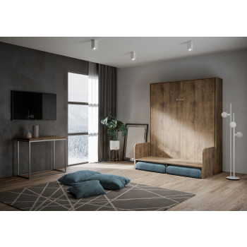 Modell Kentaro Doppelbett 160 mit Sofa - Kentaro 160 Klappbett mit Sofa in Weiß-Esche, Hellblau