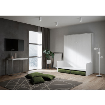 Mod. Kentaro Doppelbett 160 mit Sofa - Kentaro 160 Klappbett mit Sofa in Weiß-Esche, Grün