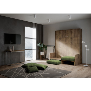 Mod. Kentaro Doppelbett 160 mit Sofa - Kentaro 160 Klappbett mit Sofa in Weiß-Esche, Grün