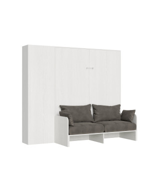 Modell Kentaro Doppelbett 160 mit Sofa – Kentaro 160 Klappbett mit Sofa und Säule in Weiß-Esche, Grau