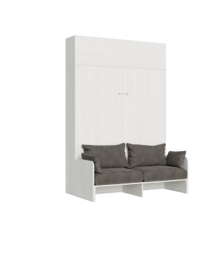 Modell Kentaro Doppelbett 160 mit Sofa – Kentaro 160 Klappbett mit Sofa und Wandschrank in Weiß-Esche, Grau