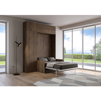 Mod.Kentaro Sofà 1/2 – 120 cm vertikales Klappbett (Queensize) Kentaro Sofà mit Säulen- und Wandelementen, Esche Weiß