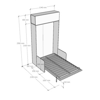 Mod.Kentaro Sofà 1/2 – 120 cm vertikales Klappbett (Queensize) Kentaro Sofà mit Vasistas Wandschrank Weiß-Esche