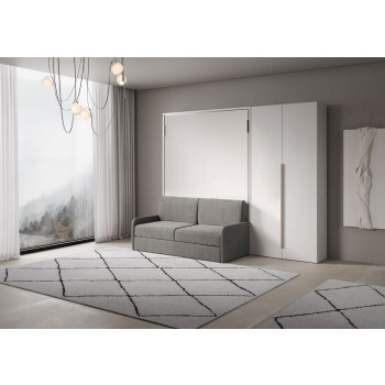 Mod. Versia French 140 mit Sofa und 2-türigem Kleiderschrank links-rechts - Französisches Klappbett 140 Versia mit Sofa und 2-türigem Kleiderschrank rechts, Ton