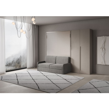 Mod. Versia French 140 mit Sofa und 2-türigem Kleiderschrank links-rechts - Französisches Klappbett 140 Versia mit Sofa und 2-türigem Kleiderschrank rechts, Ton