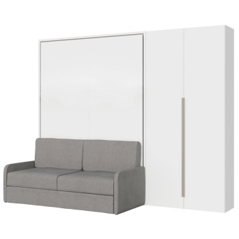 Mod. Versia French 140 mit Sofa und 2-türigem Kleiderschrank links-rechts - Französisches Klappbett 140 Versia mit Sofa und 2-türigem Kleiderschrank rechts, Ton