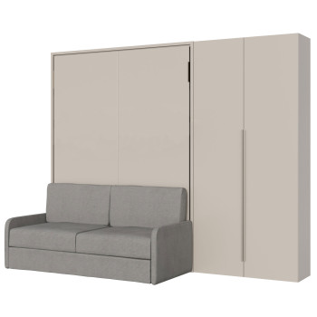 Mod. Versia French 140 mit Sofa und 2-türigem Kleiderschrank links-rechts - Französisches Klappbett 140 Versia mit Sofa und 2-türigem Kleiderschrank rechts, Ton