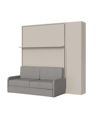 Mod. Versia French 140 mit Sofa, Regal und Kleiderschrank mit 1 Tür links-rechts - Französisches Klappbett 140 Versia mit Sofa, Regal und Kleiderschrank mit 1 Tür rechts, Ton
