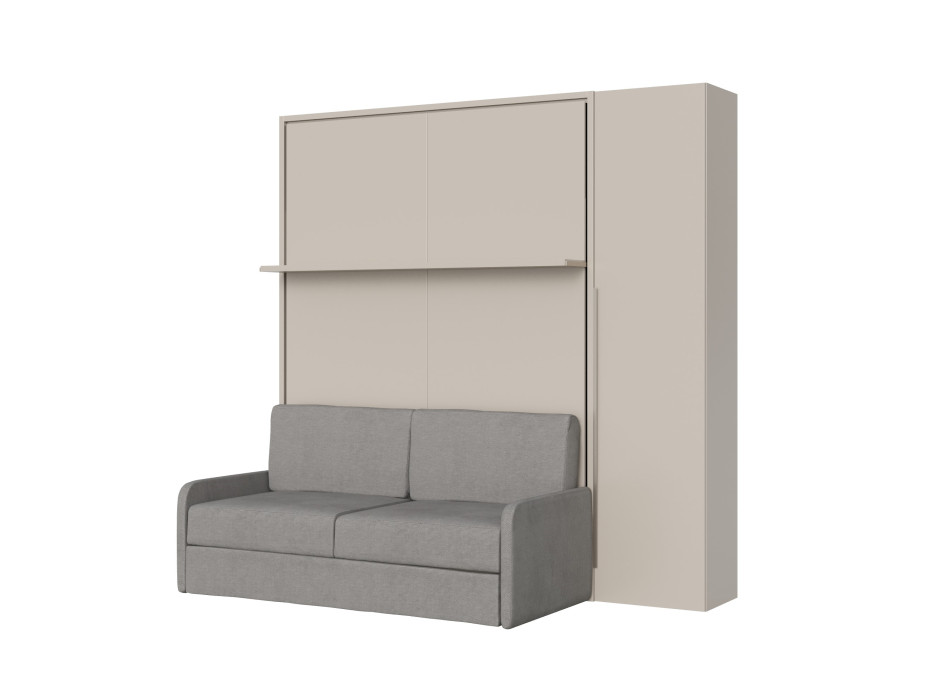 Mod. Versia French 140 mit Sofa, Regal und Kleiderschrank mit 1 Tür links-rechts - Französisches Klappbett 140 Versia mit Sofa, Regal und Kleiderschrank mit 1 Tür rechts, Ton
