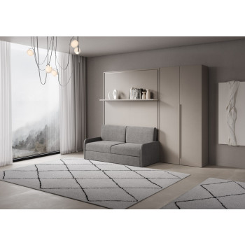 Mod. Versia French 140 mit Sofa, Regal und 2-türigem Kleiderschrank links-rechts - Französisches Klappbett 140 Versia mit Sofa, Regal und 2-türigem Kleiderschrank rechts, Ton