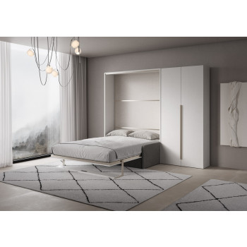 Mod. Versia French 140 mit Sofa, Regal und 2-türigem Kleiderschrank links-rechts - Französisches Klappbett 140 Versia mit Sofa, Regal und 2-türigem Kleiderschrank rechts, Ton