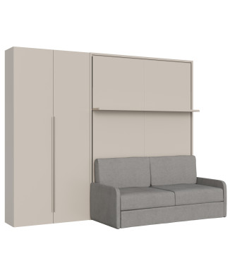 Mod. Versia French 140 mit Sofa, Regal und 2-türigem Kleiderschrank links-rechts - Französisches Klappbett 140 Versia mit Sofa, Regal und 2-türigem Kleiderschrank links Ton