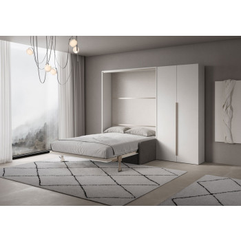 Mod. Versia Doppelbett 160 mit Sofa und 2-türigem Kleiderschrank links-rechts - 160 Versia Klappbett mit Sofa und 2-türigem Kleiderschrank rechts, Ton