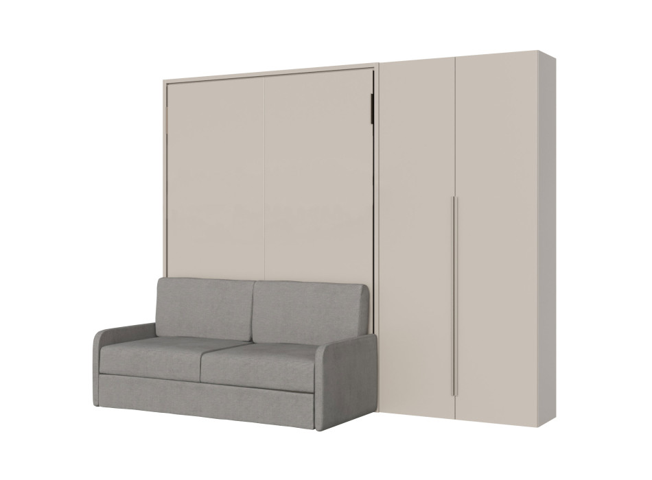 Mod. Versia Doppelbett 160 mit Sofa und 2-türigem Kleiderschrank links-rechts - 160 Versia Klappbett mit Sofa und 2-türigem Kleiderschrank rechts, Ton
