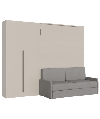 Mod. Versia Doppelbett 160 mit Sofa und 2-türigem Kleiderschrank links-rechts - 160 Versia Klappbett mit Sofa und 2-türigem Kleiderschrank links, Ton