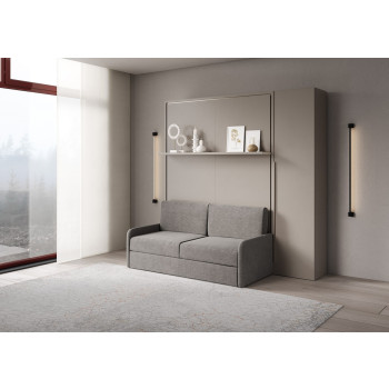 Mod. Versia Doppelbett 160 mit Sofa, Regal und Kleiderschrank mit 1 Tür links-rechts - Doppelklappbett 160 Versia mit Sofa, Regal und Kleiderschrank mit 1 Tür rechts, Ton