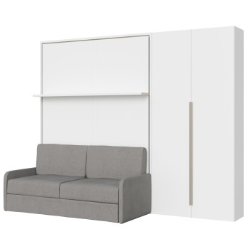 Mod. Versia Doppelbett 160 mit Sofa, Regal und Kleiderschrank mit 2 Türen links-rechts - Doppelklappbett 160 Versia mit Sofa, Regal und Kleiderschrank rechts mit 2 Türen, Ton