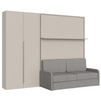Mod. Versia Doppelbett 160 mit Sofa, Regal und 2-türigem Kleiderschrank links-rechts - 160 Versia Klappbett mit Sofa, Regal und 2-türigem Kleiderschrank links, Ton