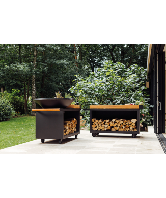 OFYR ISLAND 100 PRO - BBQ-Grill mit Holzhalterung, Rädern und Stauraum