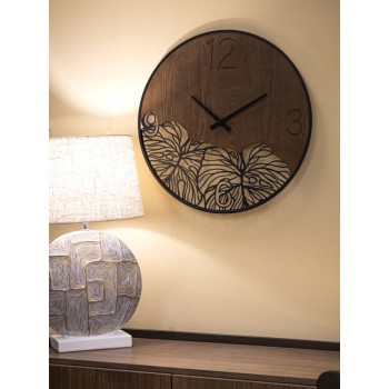 Wanduhr aus Holz/Blättern