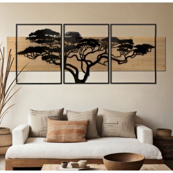 LAGOS WANDPANEL-SET AUS EISEN UND HOLZ, 3-TEILIG
