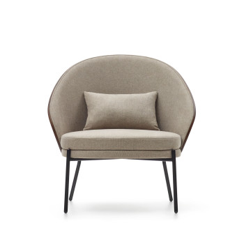 Eamy-Sessel aus hellbraunem Eschenfurnier mit Walnuss-Finish und schwarzem Metall