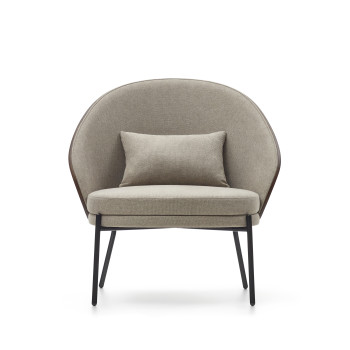 Eamy-Sessel aus hellbraunem Eschenfurnier mit Walnuss-Finish und schwarzem Metall