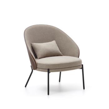 Eamy-Sessel aus hellbraunem Eschenfurnier mit Walnuss-Finish und schwarzem Metall