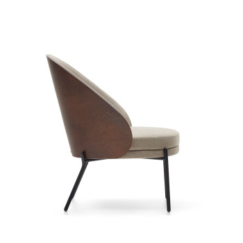 Eamy-Sessel aus hellbraunem Eschenfurnier mit Walnuss-Finish und schwarzem Metall