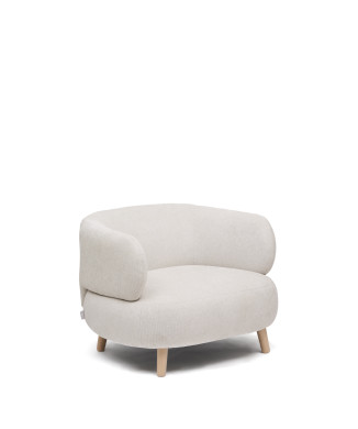 Luisa Sessel, Bezug aus perlmuttfarbenem Chenille-Stoff, massives Buchenholz, 90 cm