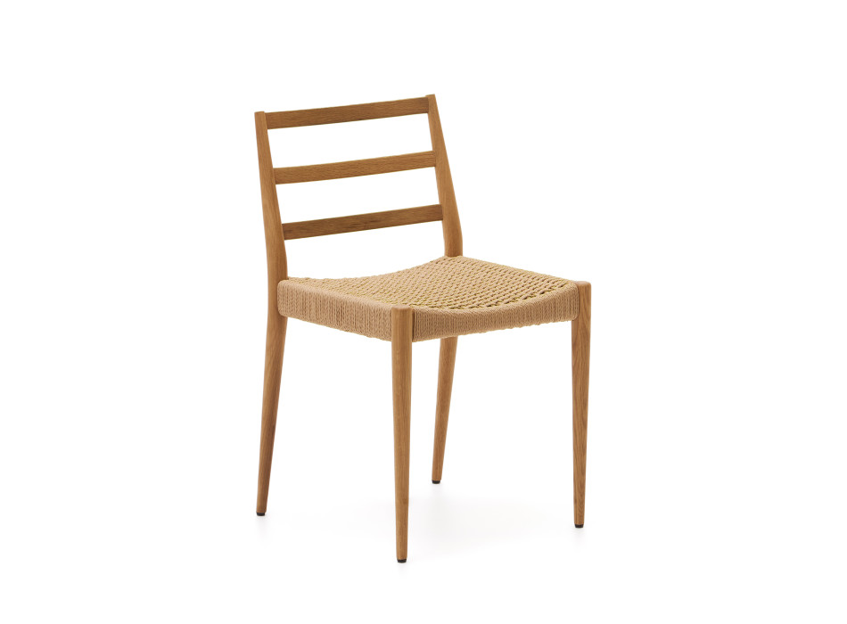 Analy Stuhl aus massiver Eiche FSC 100% mit natürlicher Oberfläche und FSC 100% Seilsitz.