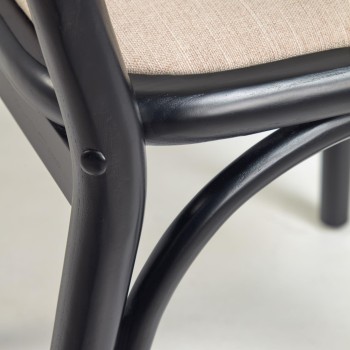 Doriane-Stuhl aus massivem Ulmenholz, schwarz lackiert, mit Stoffbezug