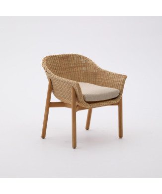 Galea-Stuhl aus massivem Teakholz und FSC-zertifiziertem 100% synthetischem Rattan
