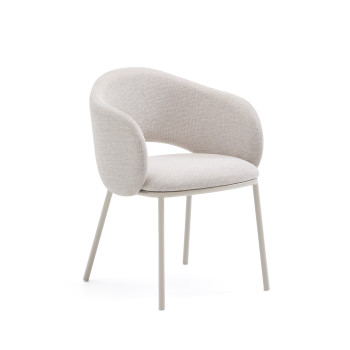 Maina-Stuhl in Beige mit Stahlbeinen und beiger Lackierung, FSC-Mix-zertifiziert