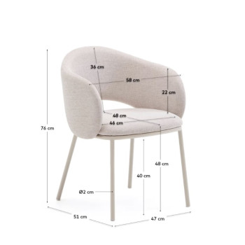 Maina-Stuhl in Beige mit Stahlbeinen und beiger Lackierung, FSC-Mix-zertifiziert
