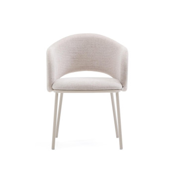 Maina-Stuhl in Beige mit Stahlbeinen und beiger Lackierung, FSC-Mix-zertifiziert