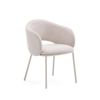Maina-Stuhl in Beige mit Stahlbeinen und beiger Lackierung, FSC-Mix-zertifiziert