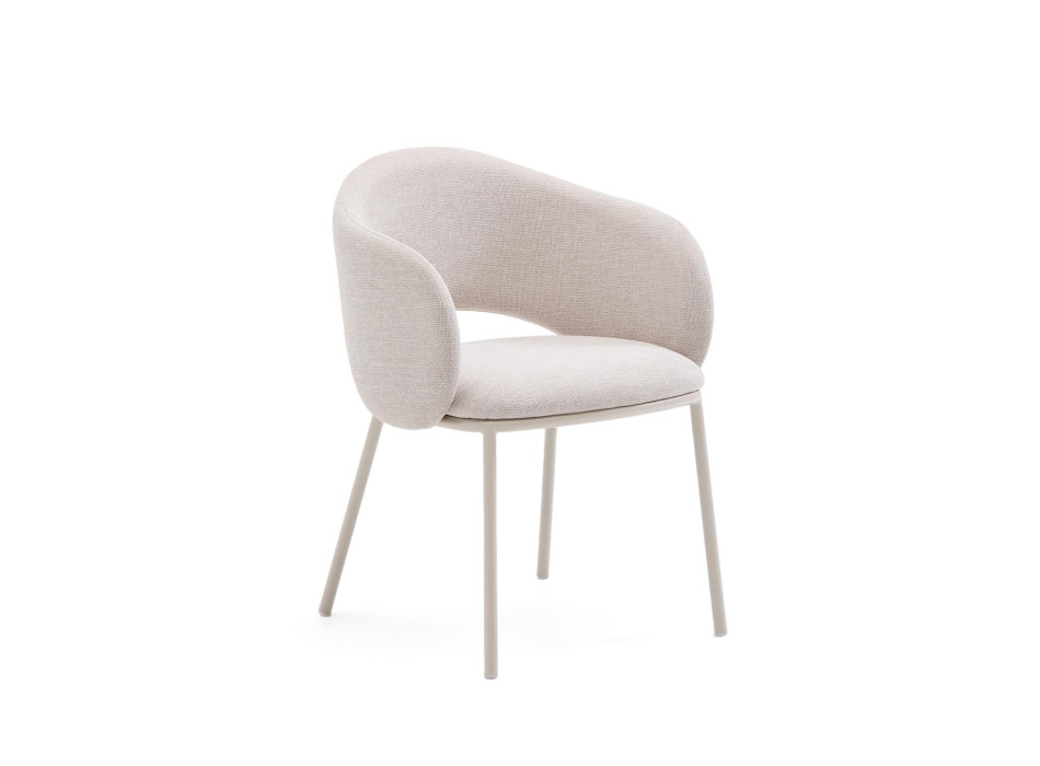 Maina-Stuhl in Beige mit Stahlbeinen und beiger Lackierung, FSC-Mix-zertifiziert