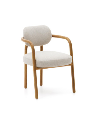 Melqui beige Stuhl aus massivem Eichenholz mit natürlicher Oberfläche