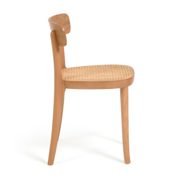 Romane-Stuhl aus Buchenholz mit natürlicher Oberfläche, Eschenfurnier und Rattan
