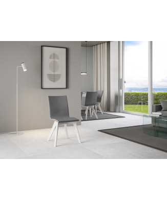 Stühle – Trudy-Stuhl mit weißen Beinen und grauem Kissen 11