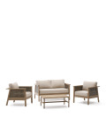 Alabe-Set bestehend aus einem 2-Sitzer-Sofa, 2 Sesseln und einem Couchtisch aus 100 % FSC-zertifiziertem Akazienholz.
