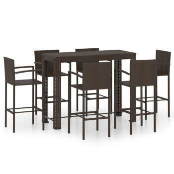  7-teiliges Gartenbar-Set mit braunen Armlehnen aus Polyrattan