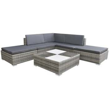 6-teiliges Gartensofa-Set mit Polyrattan-Kissen