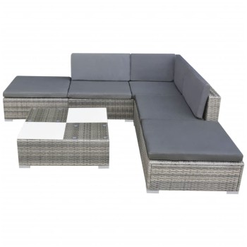 6-teiliges Gartensofa-Set mit Polyrattan-Kissen