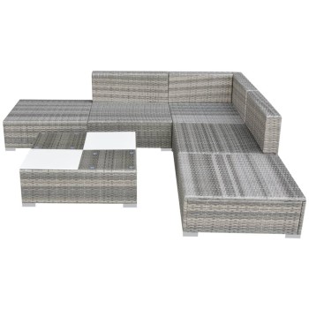 6-teiliges Gartensofa-Set mit Polyrattan-Kissen
