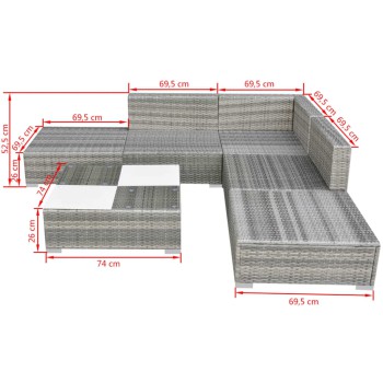 6-teiliges Gartensofa-Set mit Polyrattan-Kissen